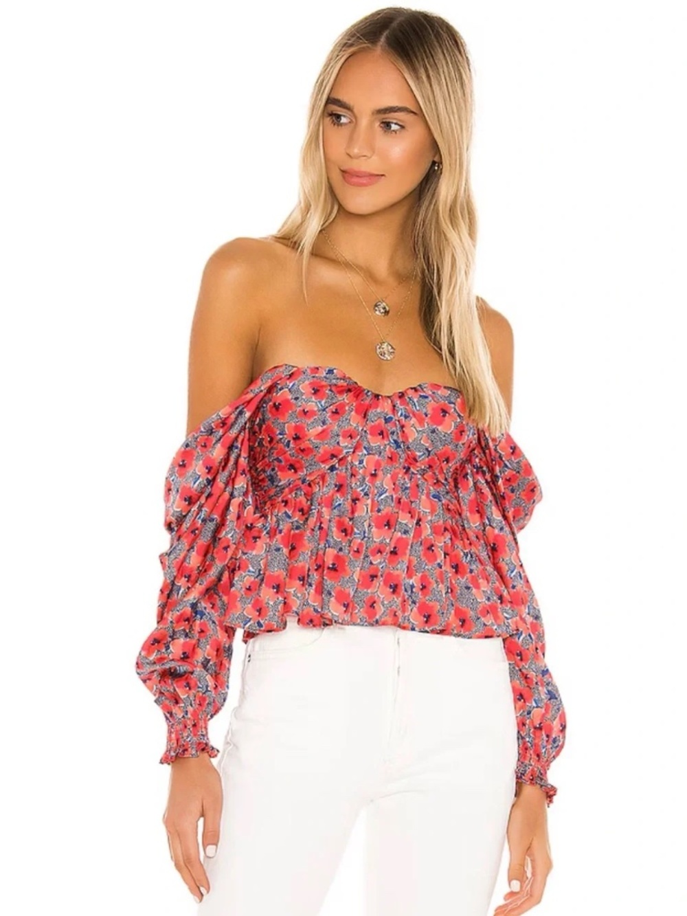 House of Harlow 1960 x REVOLVE Burna Crop Top Red Poppy Floral Sz XS Cottagecore
